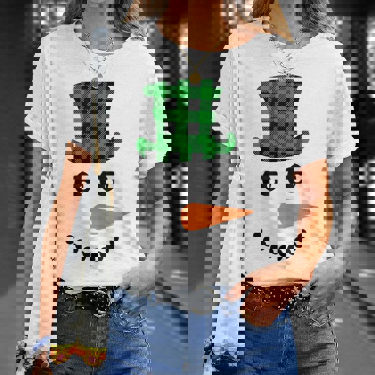 雪だるま 顔 にんじん鼻 クリスマス 冬 格子柄 サンタハット Tシャツ 彼女への贈り物