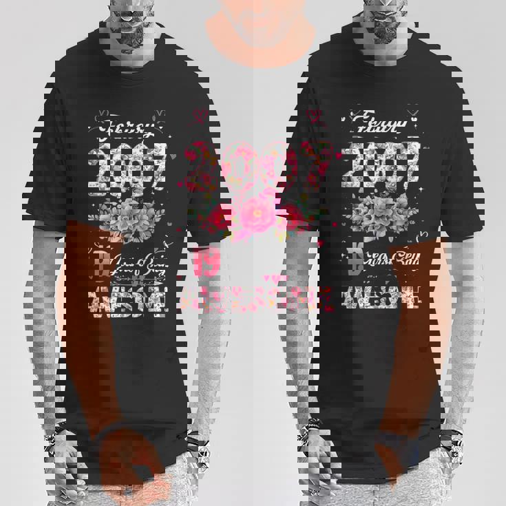 19歳 2007年2月 花柄 19歳 誕生日 男性 女性 Tシャツ 面白い贈り物