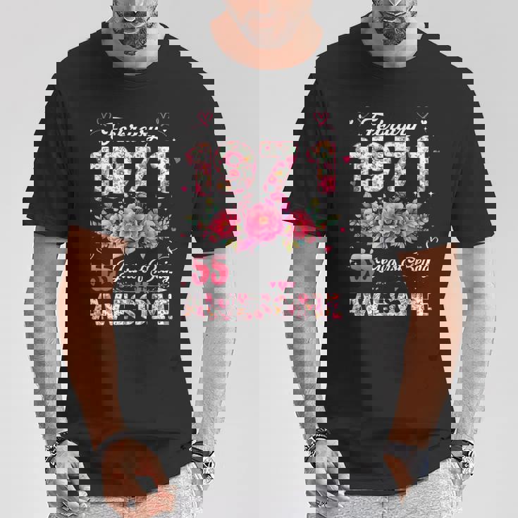 55歳 1971年2月 花柄 55歳 誕生日 男性 女性 Tシャツ 面白い贈り物