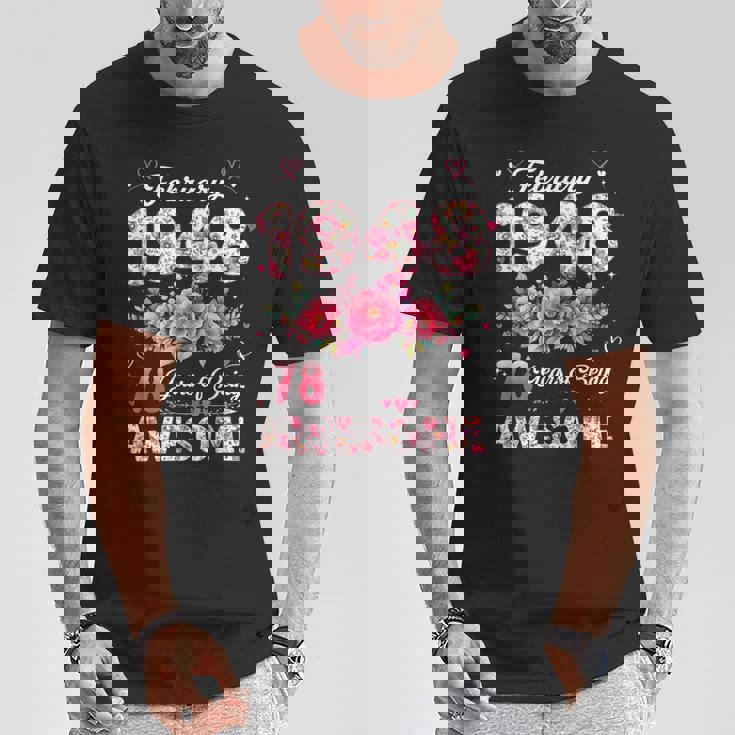 78歳 1948年2月 花柄 78歳 誕生日 男性 女性 Tシャツ 面白い贈り物
