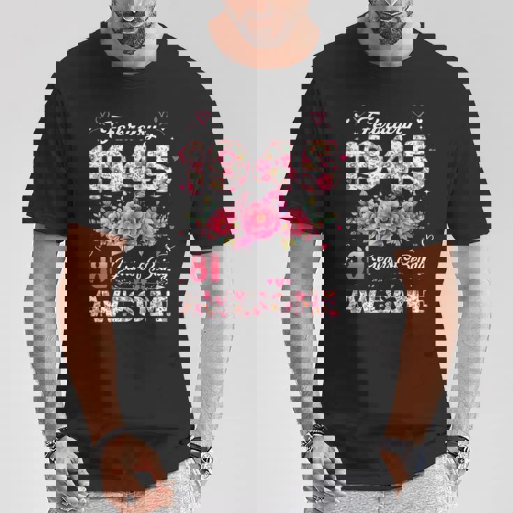 81歳 1945年2月 花柄 81歳 誕生日 男性 女性 長袖tシャツ Tシャツ 面白い贈り物