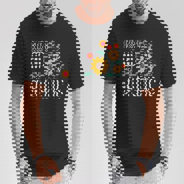 94歳の神に祝福され 可愛いひまわり 94歳の誕生日 長袖tシャツ Tシャツ 面白い贈り物