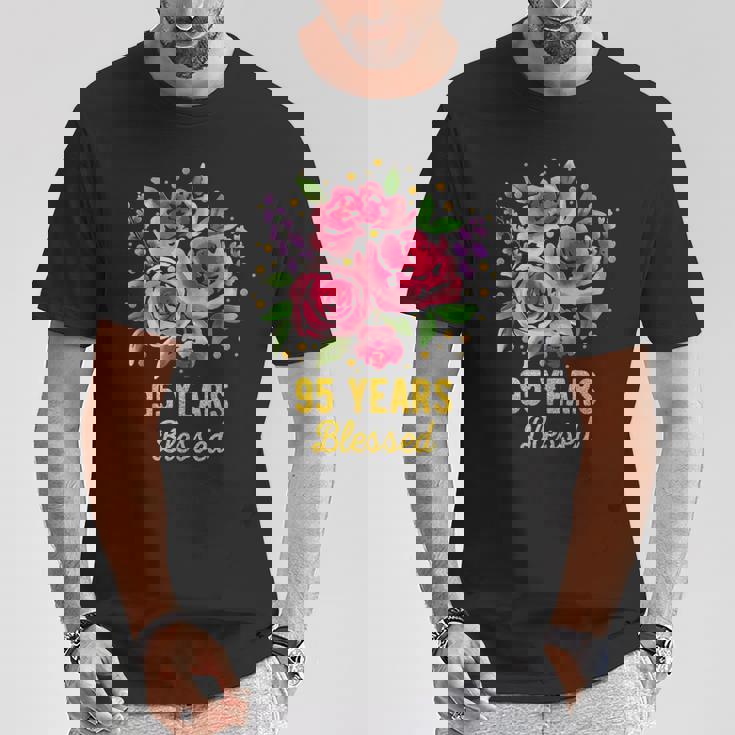 95歳 祝福されたかわいいバラの花 95歳 95歳の誕生日 Tシャツ 面白い贈り物