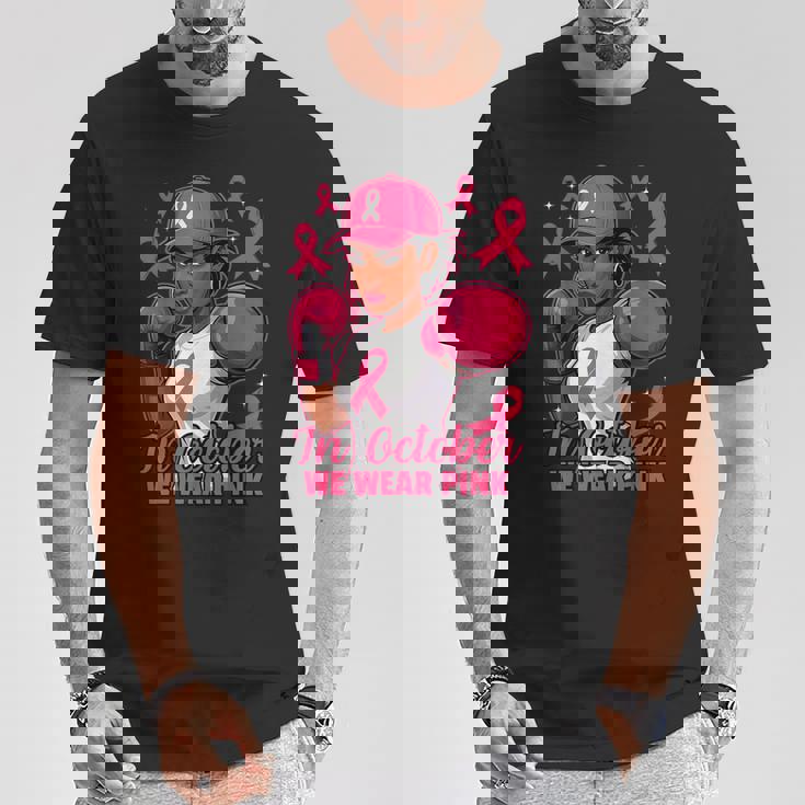 African American In October We Wear Pink Breast Cancer T-Shirt Unique Gifts