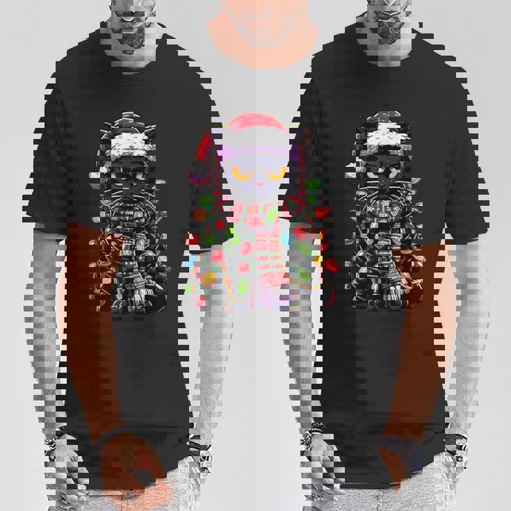 Brontolo Gatto Neroestito Natale Gatto Papà Mamma Natale Maglietta Regalos divertidos