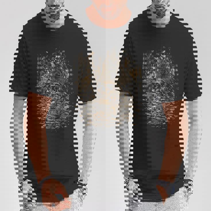 Caribe Macaw Brújula Con Calavera Pirata Camiseta unisex Regalos divertidos