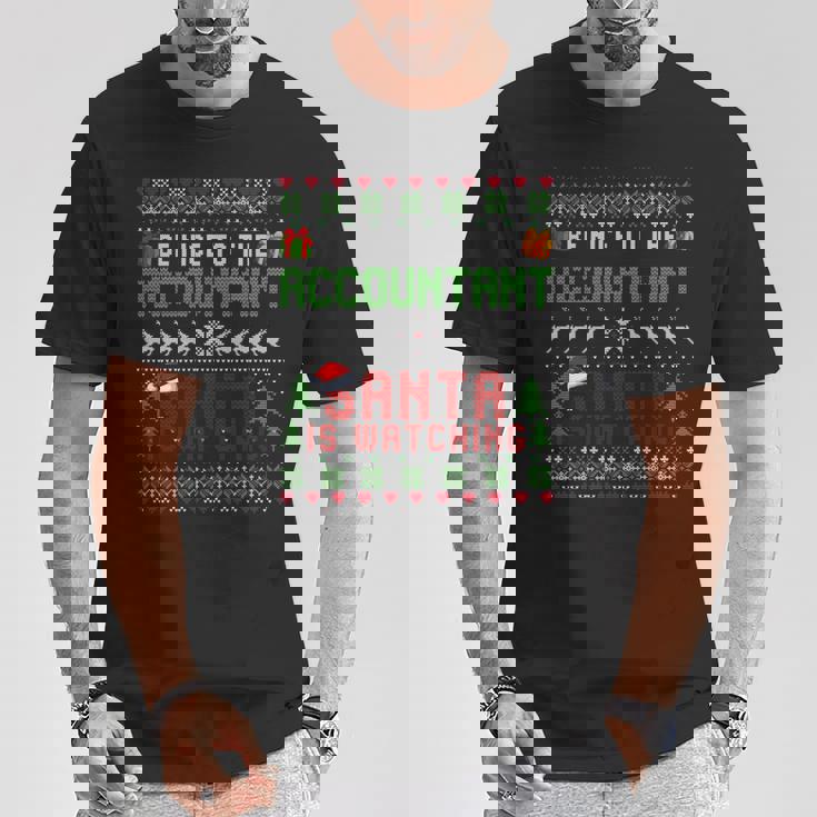 C'est Drôleois Gentil Avec Le Comptable Le Père Noël Regarde Noël Manche Longue T-Shirt Cadeaux drôles