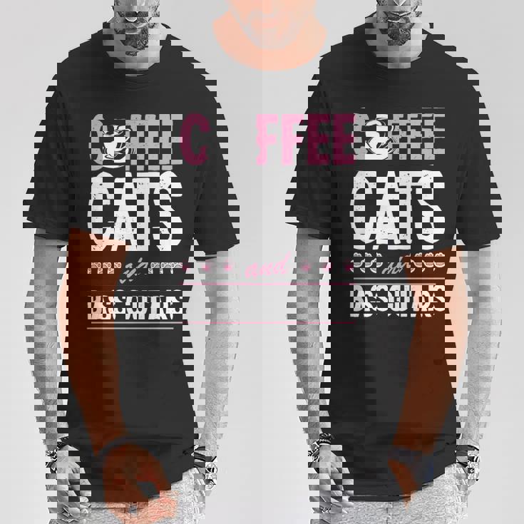 Coffee Cats And Bass Guitars ベースギタリスト 猫とコーヒー 長袖tシャツ Tシャツ 面白い贈り物