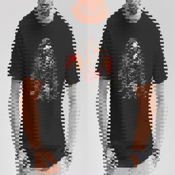 Fantastico Motociclista Papà Biker Divertente Cane Beagle Papà Rider Maglietta Regalos divertidos