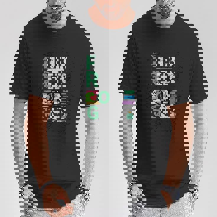 Frog Fully Rely On God 面白いレトロラブハートカエル愛好家 長袖tシャツ Tシャツ 面白い贈り物