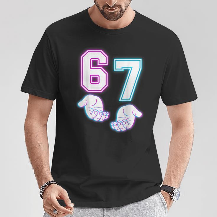Six Seven 6 7 Meme Gen Alpha Slang 6 7 Glowing Hands T-Shirt - Seseable