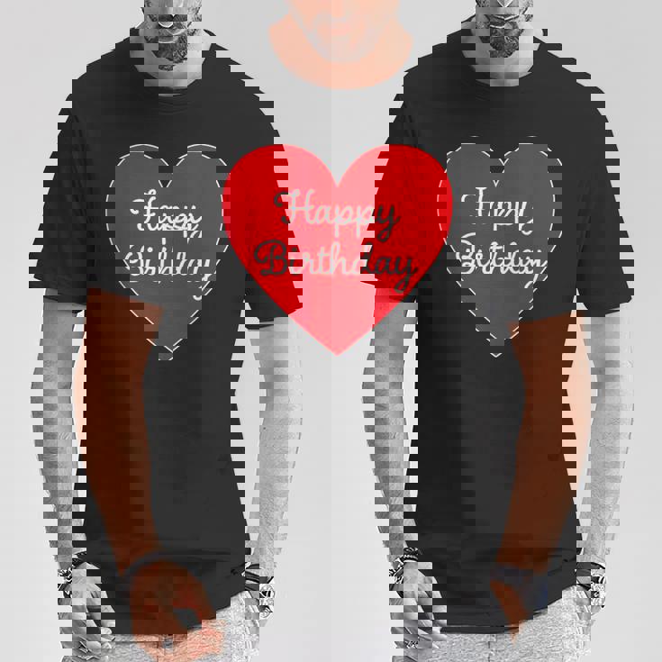Happy Birthday ハッピーバースデー（お誕生日）ビッグハート サプライズイベント かわいい文字 デザイン Tシャツ 面白い贈り物