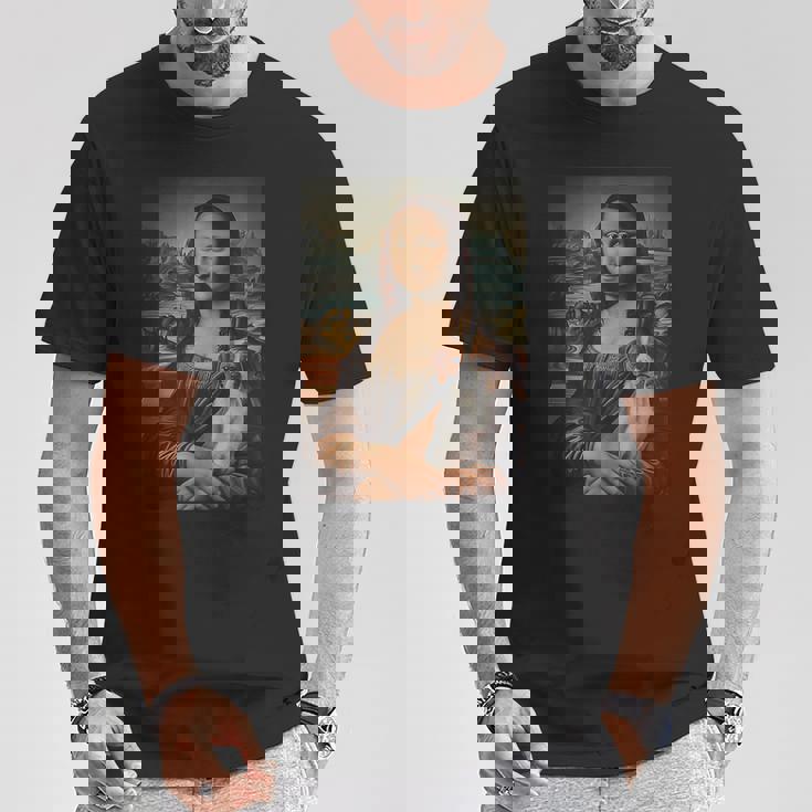 Jack Russel Mona Lisa Pittura Artistica Cane Mamma Papà Maglietta Regalos divertidos