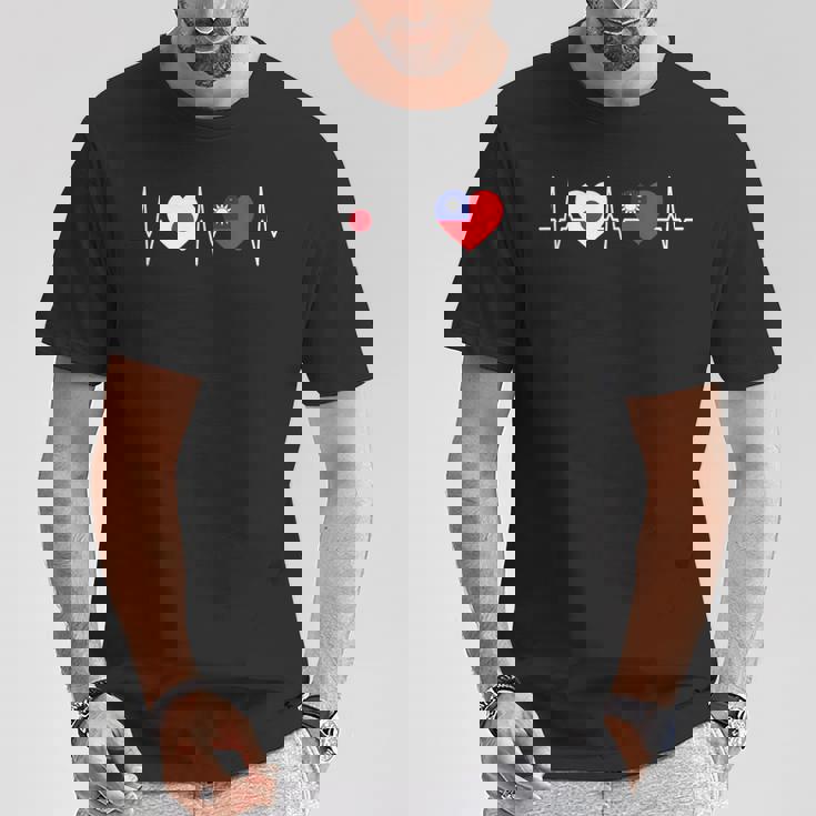 Japanese Flag Taiwanese Flag Heart 台湾の遺産 台湾のルーツ 日本の国旗 台湾の国旗 Tシャツ 面白い贈り物