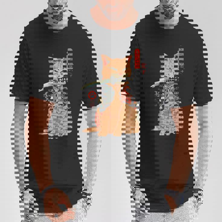 Katana Tatuada De Japón Asiáticoamurai Gato Geekintage Retro Camiseta unisex Regalos divertidos