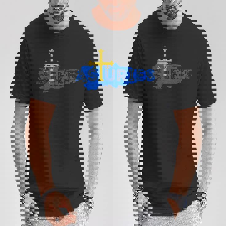 Mapa Y Bandera Asturiana Recuerdo Asturias España Manga Larga Camiseta unisex Regalos divertidos