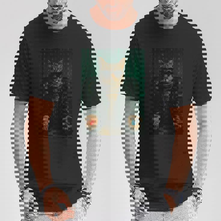 Matrix Cat Píldora Roja Píldora Azul Manga Larga Camiseta unisex Regalos divertidos