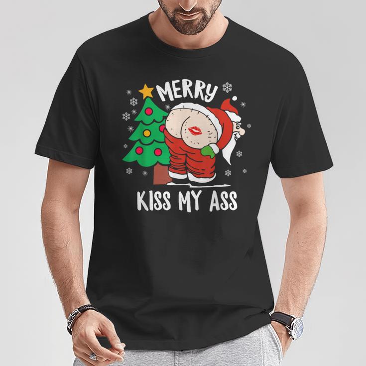 Merry Kiss My Ass Cadeau De Noël Amusant Père Noël T-Shirt Cadeaux drôles