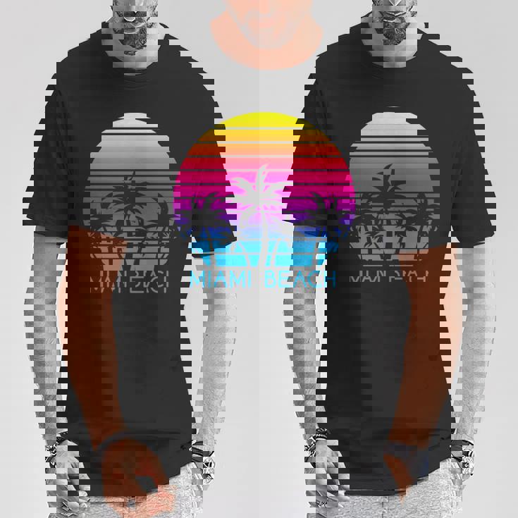 Miami Beach Florida Retrointage Atardeceracacionesiajes Manga Larga Camiseta unisex Regalos divertidos