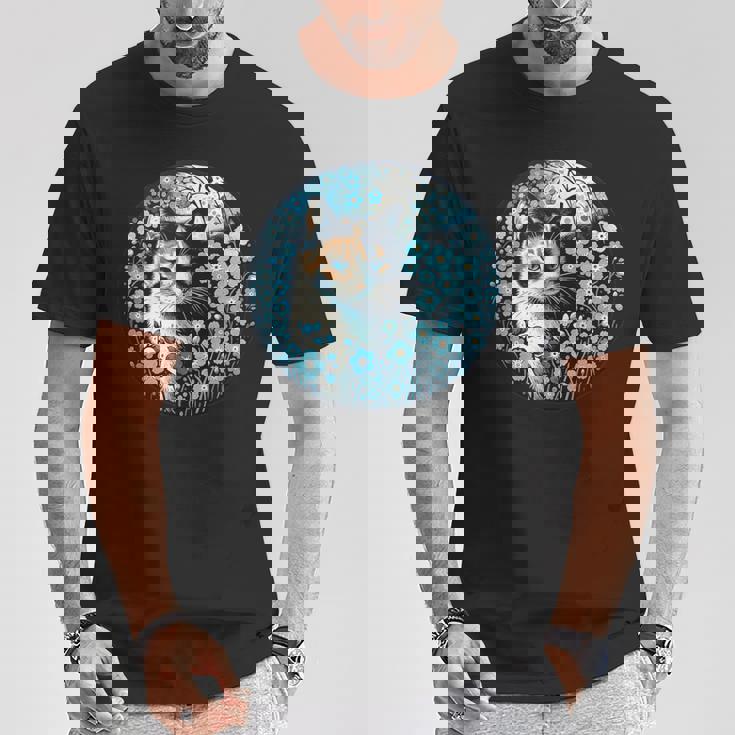 No Me Olvides De Flores Y Gato Calicó Camiseta unisex Regalos divertidos