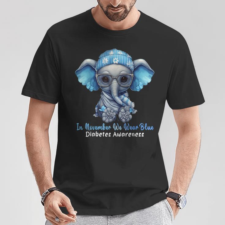 In November We Wear Blue Elephant Diabetes Awareness T-Shirt Unique Gifts