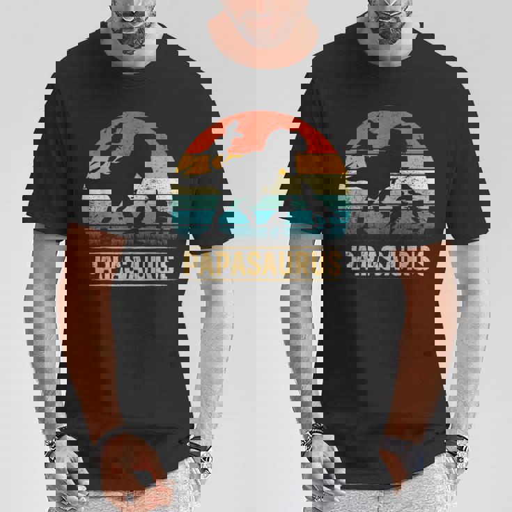 Papa DinosaurRex Papasaurus 3 Bambini Festa Del Papà Maglietta Regalos divertidos