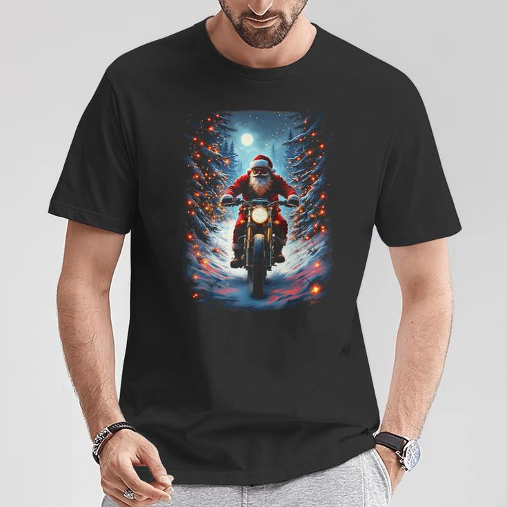 Père Noël Motard Équitation Moto Noël Lune T-Shirt Cadeaux drôles