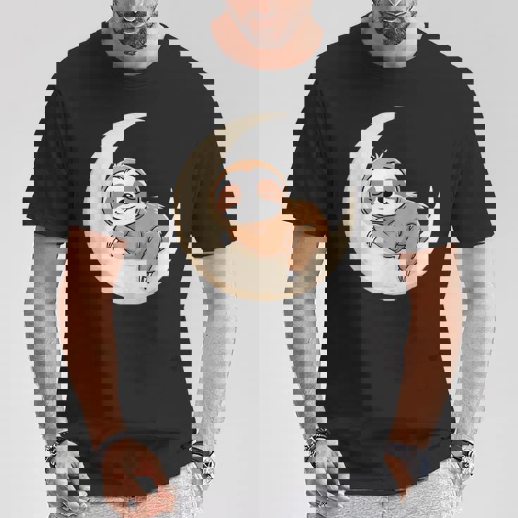 Perezoso Dormido En La Luna – Ilustración Camiseta unisex Regalos divertidos