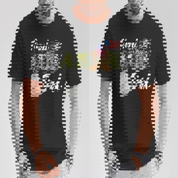 Proud Army Dad Military Dad With Dog Tag Us Flag T-Shirt Unique Gifts