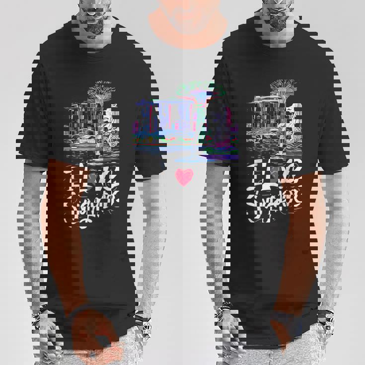 「I Loveingapore Citykyline」とマーライオンのデザイン。 Tシャツ 面白い贈り物