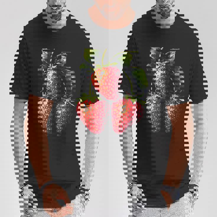 いちご フルーツモチーフ カラフル イラスト イチゴ Tシャツ 面白い贈り物