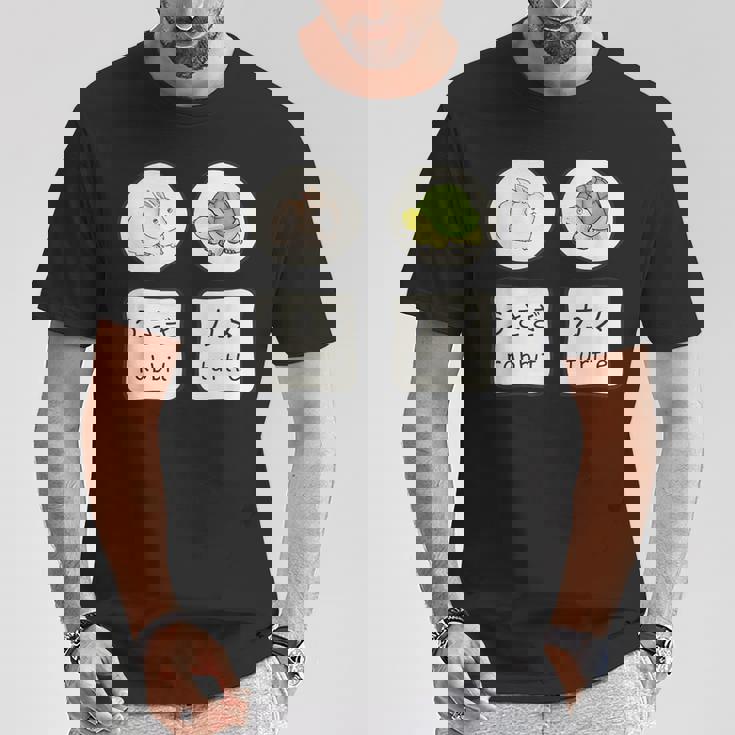 うさぎと亀の日本語かなと英単語かわいい Tシャツ 面白い贈り物