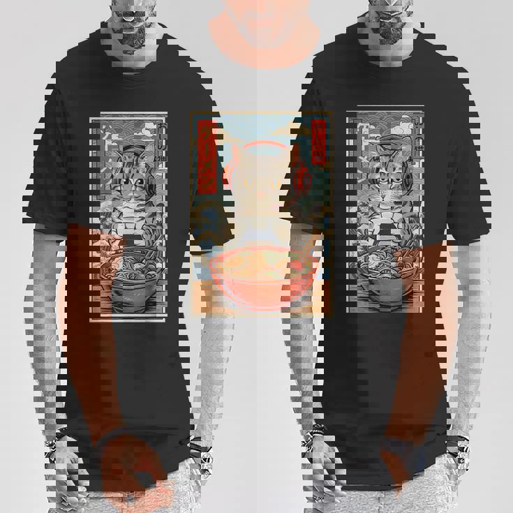 かわいい カワイイ ゲーマー猫 ラーメン ゲーム好き 猫好き向け 面白い デザイン レトロ 和風 日本 アニメ Tシャツ 面白い贈り物