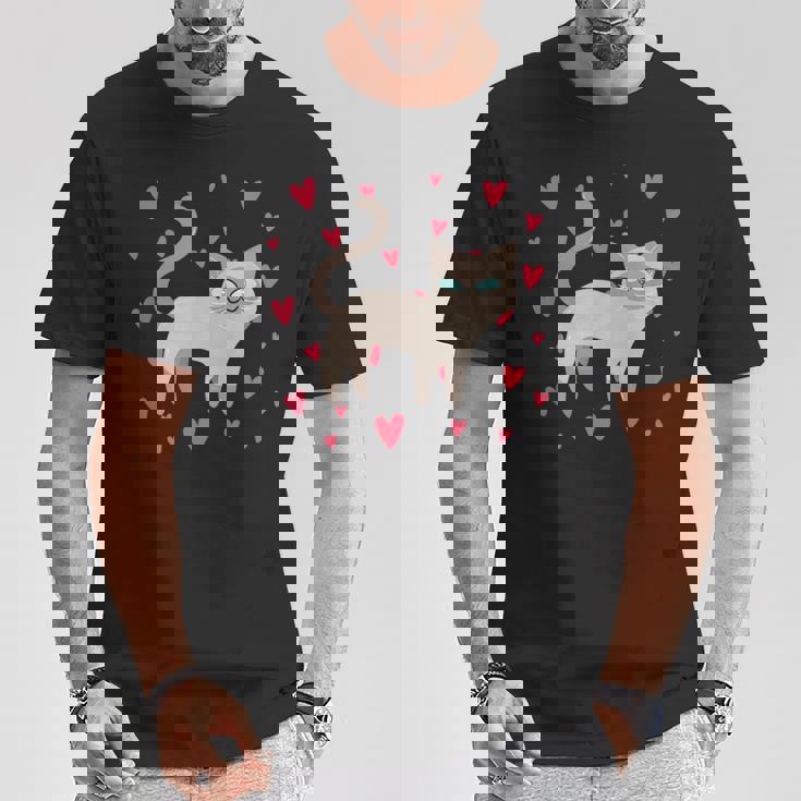 かわいいシャム猫プリント Tシャツ 面白い贈り物