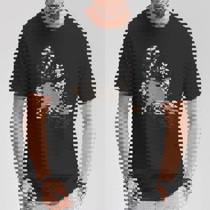 かわいい花 面白い動物キツネザル Tシャツ 面白い贈り物