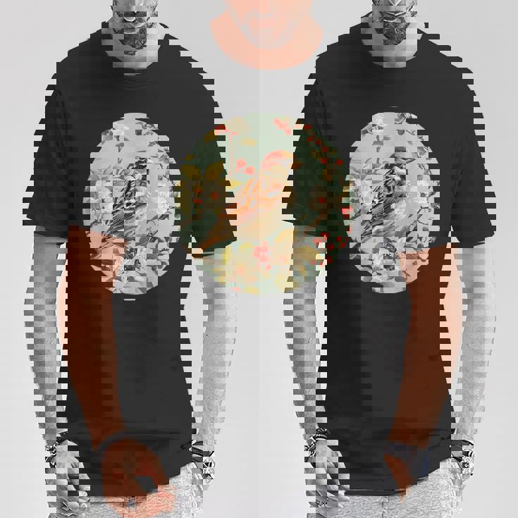 かわいい花のスズメの花の家のスズメ。 Tシャツ 面白い贈り物