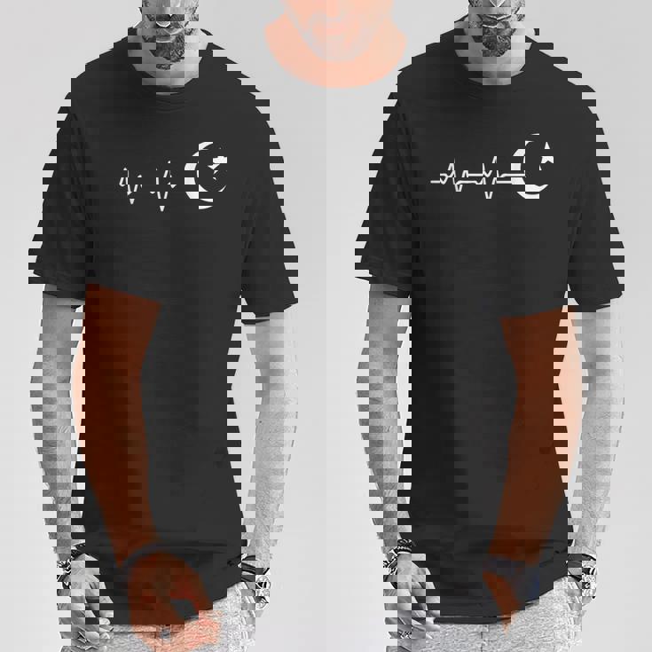 イスラム教のシンボル イスラム教のイスラム教徒のサイン ハートビート イスラム教の三日月形 Tシャツ 面白い贈り物