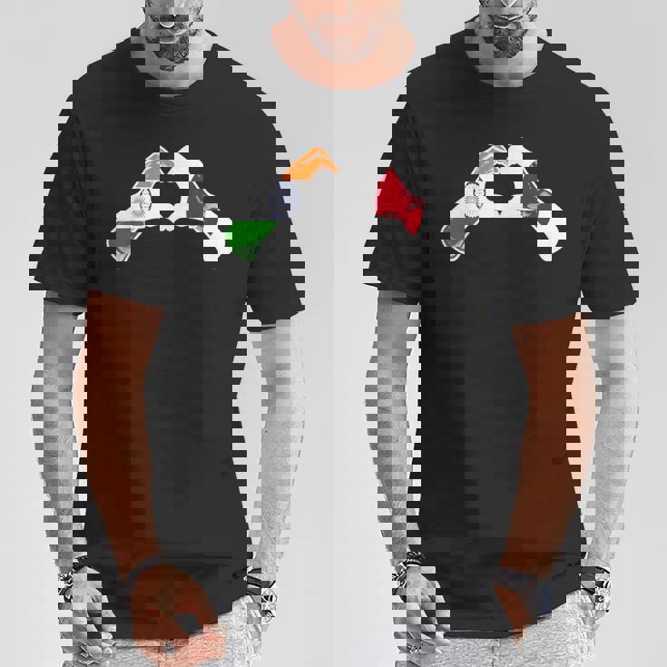 インド日本国旗 インド日本ハート Tシャツ 面白い贈り物