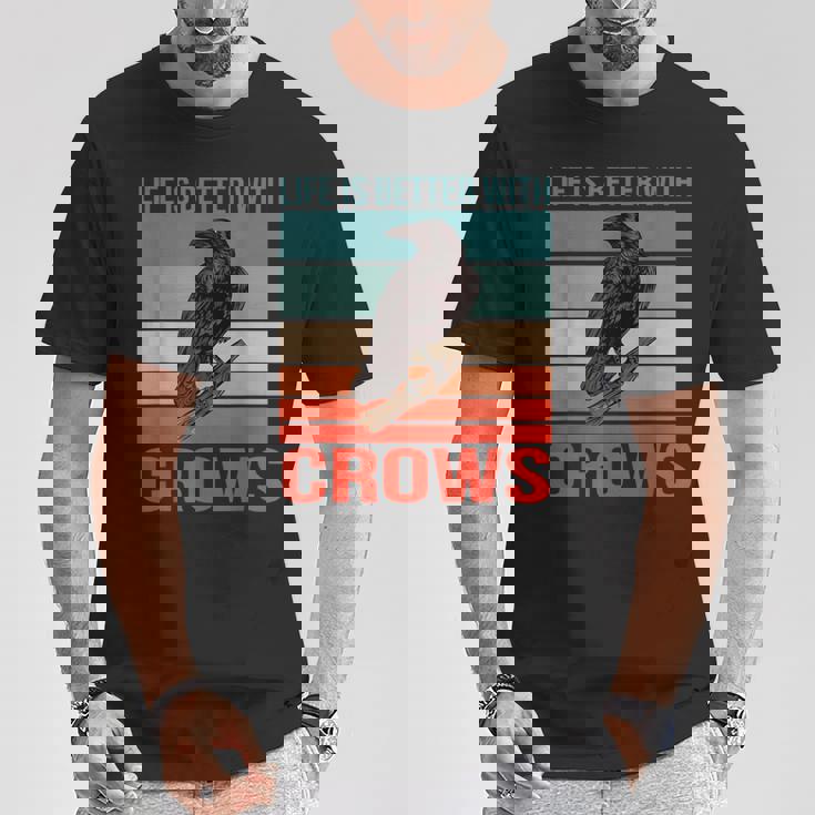 カラス ライフ・イズ・ベター バード鳥類学 カラス Tシャツ 面白い贈り物