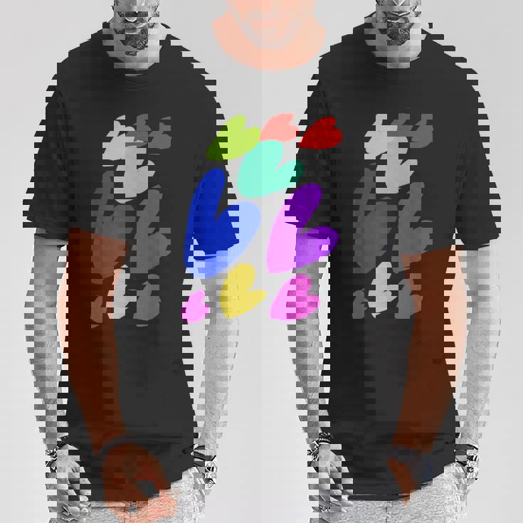 カラフルハート Tシャツ 面白い贈り物