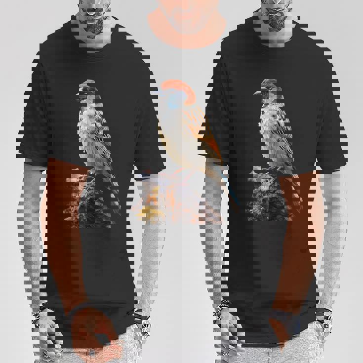 ギフト現実的なスズメ自然木鳥 Tシャツ 面白い贈り物