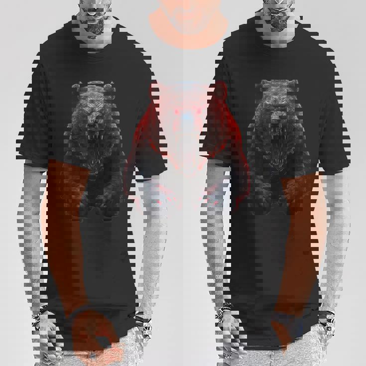 クマ、怒ったグリズリーベア、危険なホラーベア Tシャツ 面白い贈り物