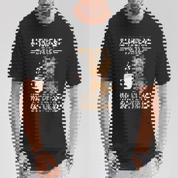 コーヒーとヨーキー ヨークシャー テリアでできるすべてのこと Tシャツ 面白い贈り物