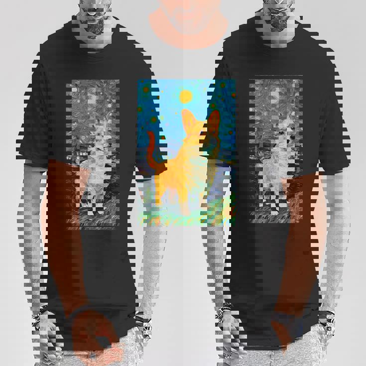 ゴッホ動物アート 動物愛好家のためのかわいいコーギー犬 Tシャツ 面白い贈り物