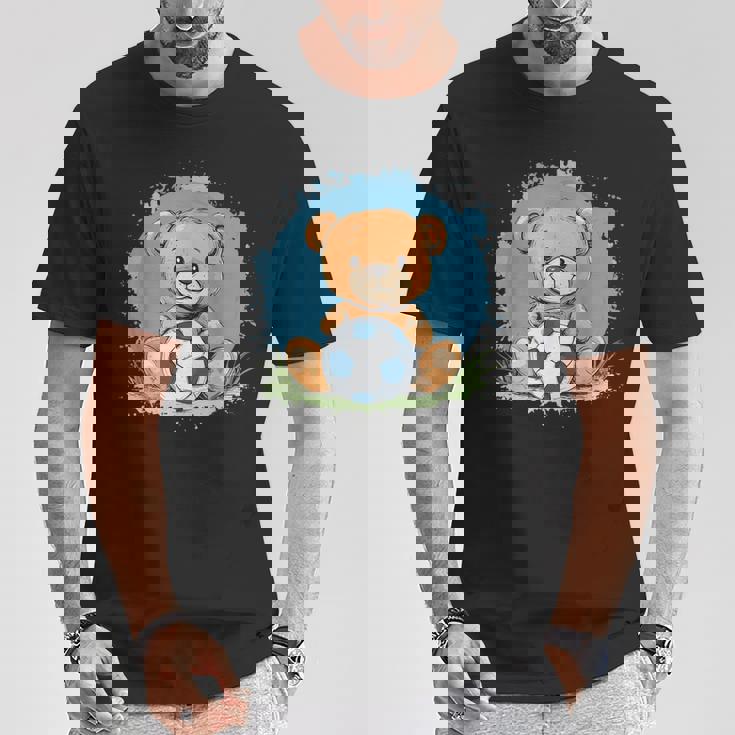 サッカーボール付きのかわいいテディベア Tシャツ 面白い贈り物