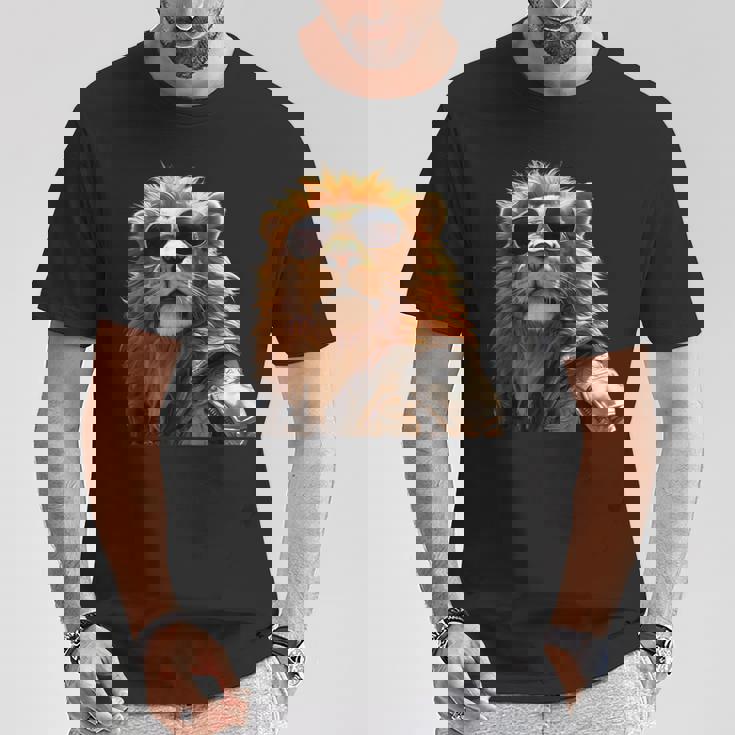 サングラスをかけたライオン 動物大好きライオン かわいいライオン Tシャツ 面白い贈り物