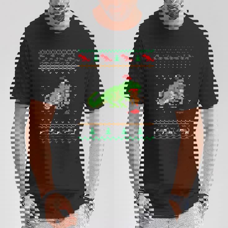 サンタ T-Rex 食べるトナカイ恐竜 アグリークリスマスセーター Tシャツ 面白い贈り物