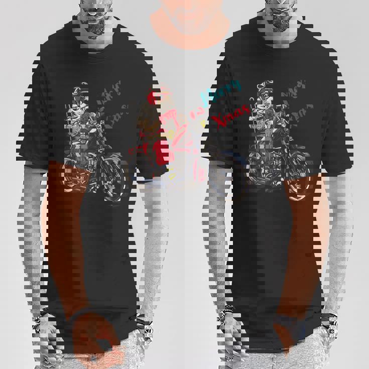 サンタクロース 面白い バイク イラスト メリー クリスマス パロディ イラスト Tシャツ 面白い贈り物