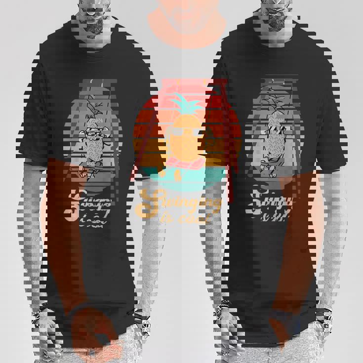 スイング パイナップル スイング クール 面白い フルーツ 男性 女性 子供 Pineapple Tシャツ 面白い贈り物