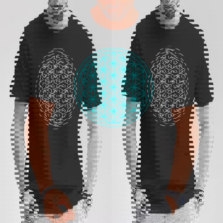 スピリチュアルセイクリッドジオメトリ 生命の花 ブルー Tシャツ 面白い贈り物